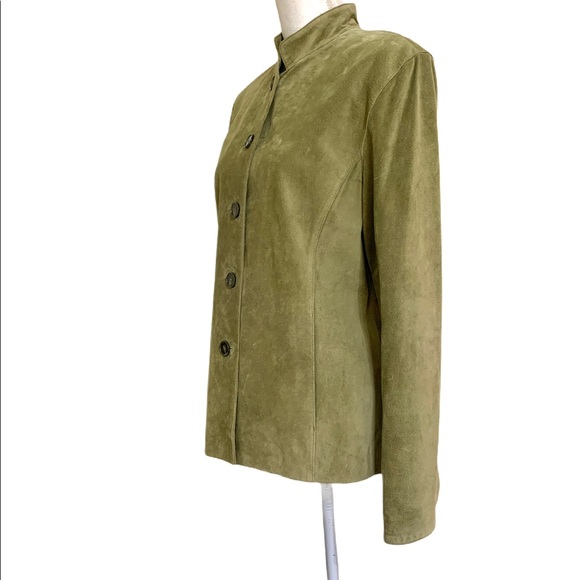 Green Suede Mandarin Collar Jacket Large - Picture 8 of 10